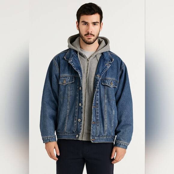 Vintage Faded Glory Denim Jacket Coat Trucker Hooded XL - Picture 1 of 9